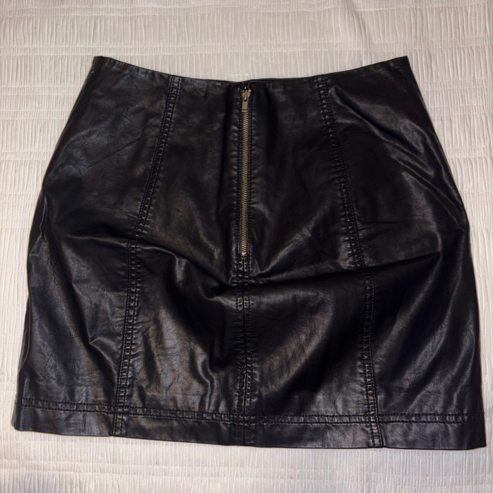 Free People Black Faux Leather Mini Skirt with Center Zip